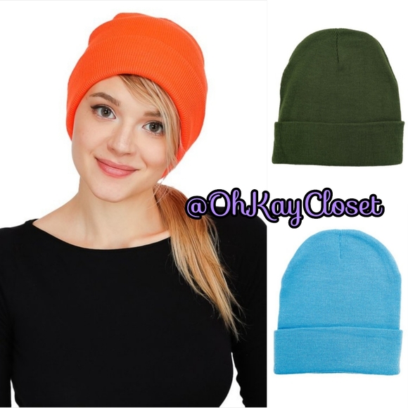 2PK Classic cuffed beanies pop of color blue green orange mix and match - Picture 5 of 7